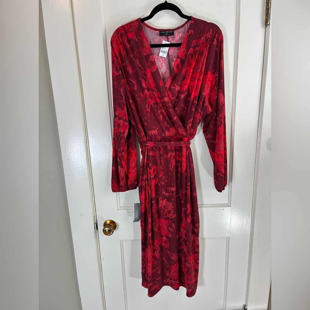 NWT Lane Bryant Faux-Wrap Jersey Dress Abstract Red Size 22/24 - Picture 4 of 9